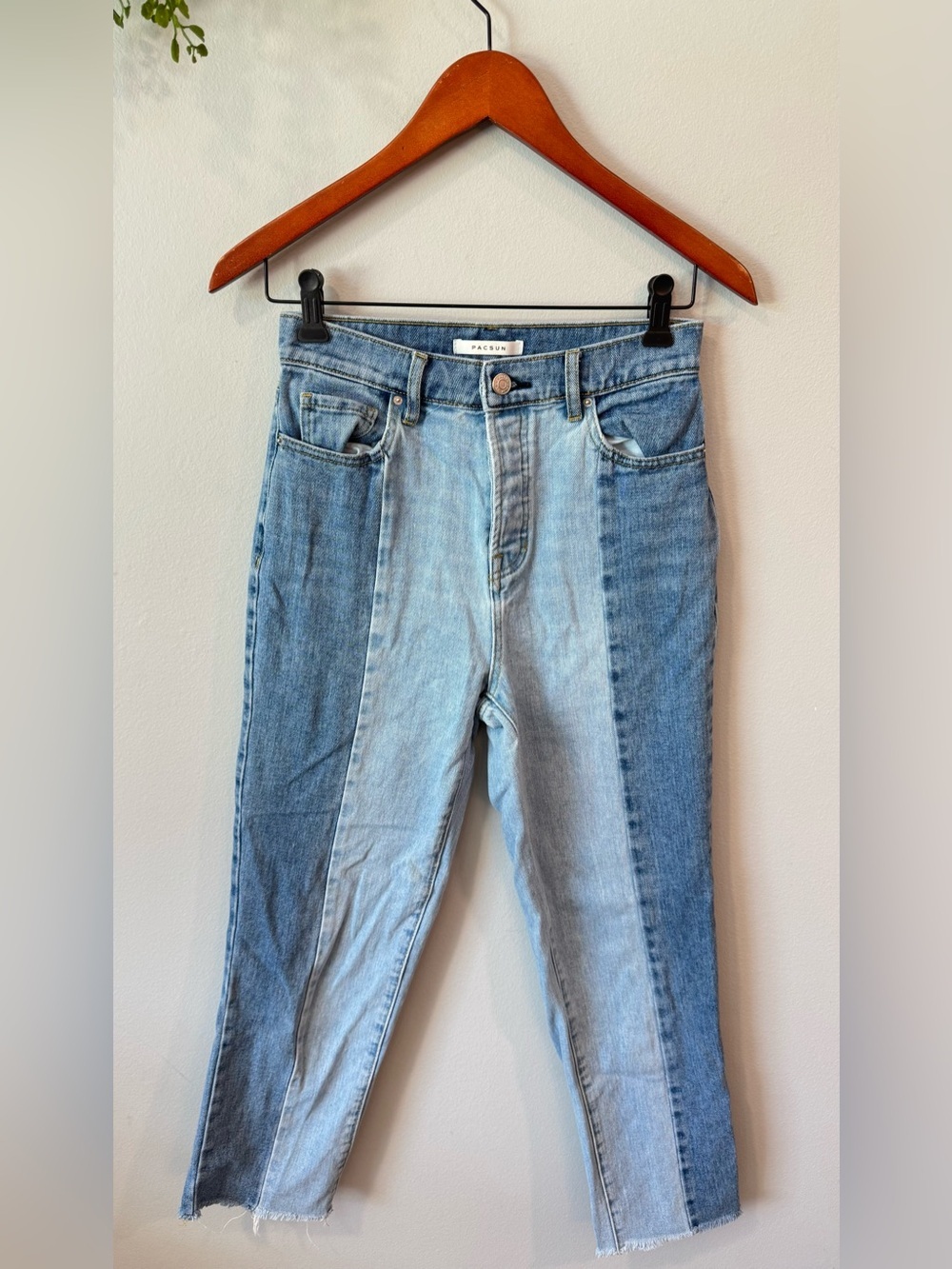 PacSun Panelled Two-Tone Light and Medium Blue High-Rise Jeans